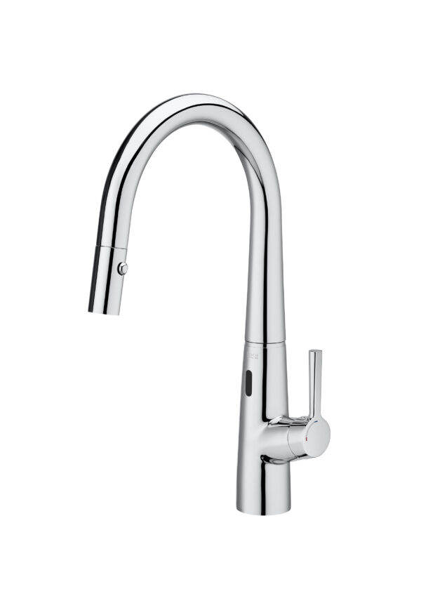 Syra-E - Electronic kitchen mixer with removable swivel spout and rinse shower function